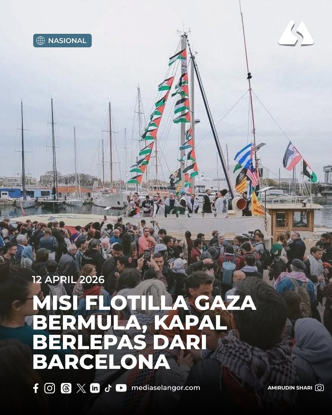 Misi flotilla Gaza bermula, kapal berlepas dari Barcelona