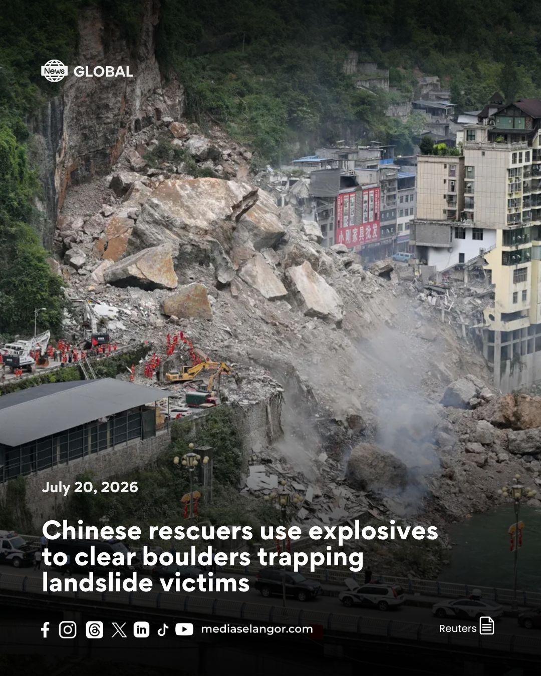 Chinese rescuers use explosives to clear boulders trapping landslide victims