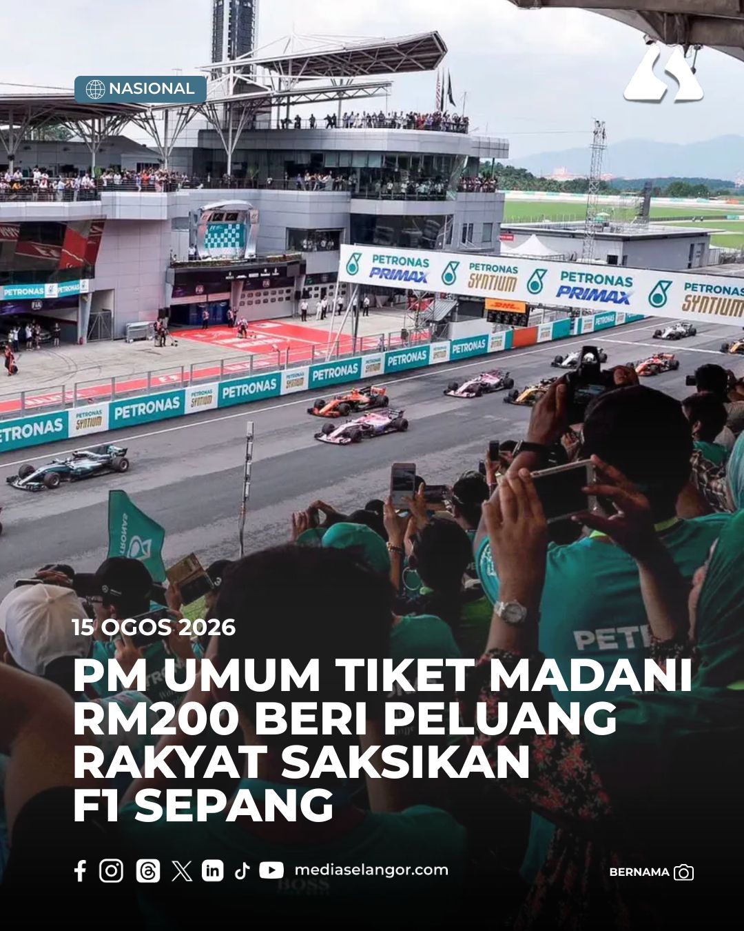 PM umum tiket MADANI RM200 beri peluang rakyat saksikan F1 Sepang